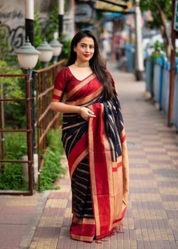LATEST LICHI SILK  JACQUARD WORK  SAREE WITH UNSTITCHED BLOUSE BLUE