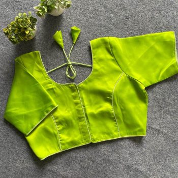 LATEST MALAI SATIN PLAIN STITCHED BLOUSE PARROT GREEN