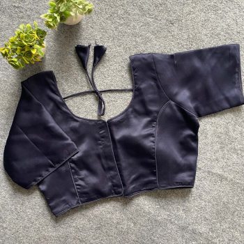 LATEST MALAI SATIN PLAIN STITCHED BLOUSE NAVY BLUE