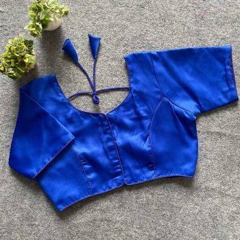 LATEST MALAI SATIN PLAIN STITCHED BLOUSE BLUE