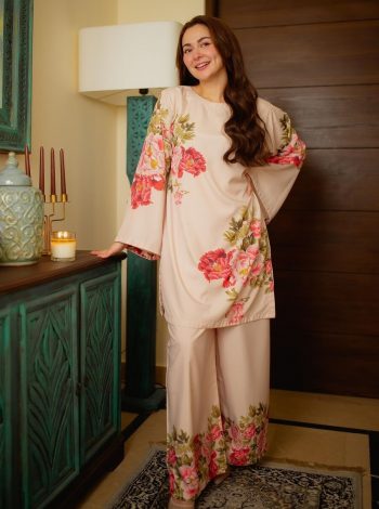 LATEST NATURAL CREPE DIGITAL PRINT WORK TOP PALAZZO SET BABY PINK