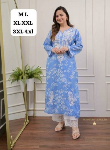 LATEST POLY COTTON CHIKANKARI WORK TOP BOTTOM SET BLUE