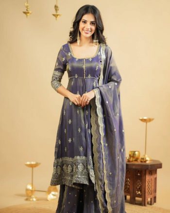 LATEST SHIMMER SILK THREAD WITH SEQUENCE WORK TOP LEHENGA WITH DUPATTA LAVENDER