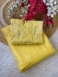 LATEST SOFT CANDY CRUSH BITS WORK SAREE WITH UNSTITCHED BLOUSE YELLOW