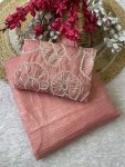 LATEST SOFT CANDY CRUSH BITS WORK SAREE WITH UNSTITCHED BLOUSE BABY PINK