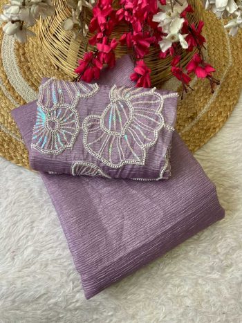 LATEST SOFT CANDY CRUSH BITS WORK SAREE WITH UNSTITCHED BLOUSE LAVENDER