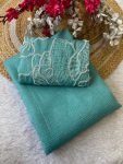 LATEST SOFT CANDY CRUSH BITS WORK SAREE WITH UNSTITCHED BLOUSE SKY