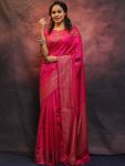 LATEST SOFT LICHI SILK  JACQUARD WORK SAREE WITH UNSTITCHED BLOUSE RANI