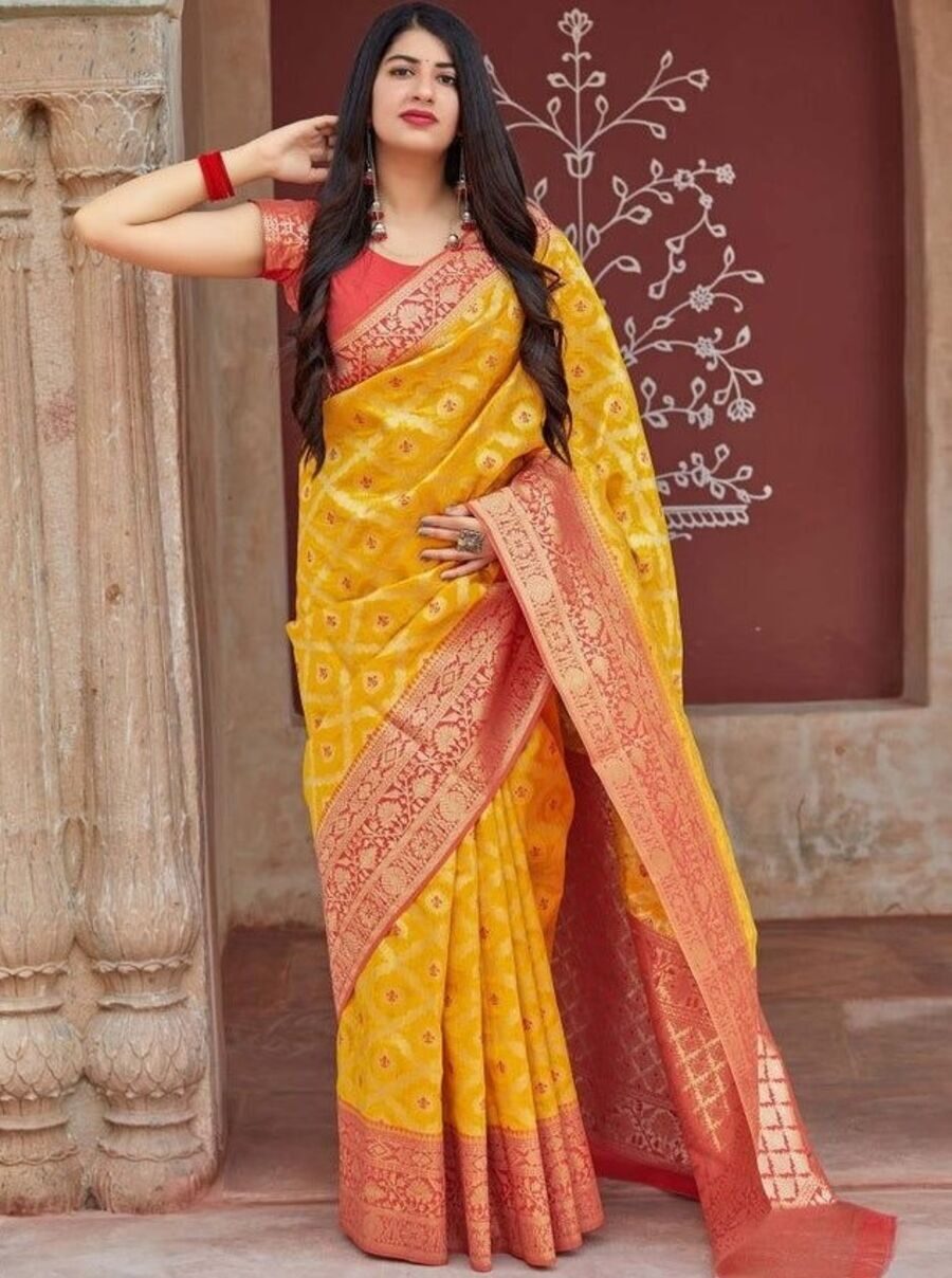 LATEST SOFT LICHI SILK JACQUARD WORK SAREE WITH UNSTITCHED BLOUSE WEDDING WEAR WHOLESALE PRICE ETHNIC GARMENT (3)