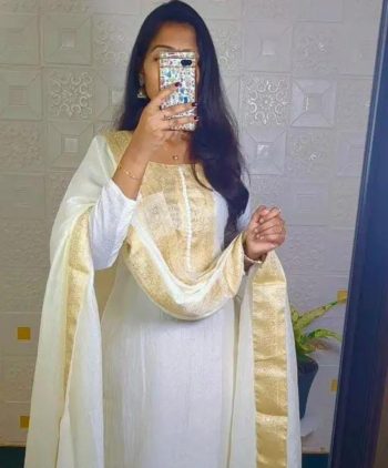 LATEST VICHITRA JACQUARD LACE BORDER WORK  TOP WITH DUPATTA WHITE