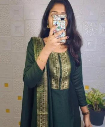 LATEST VICHITRA JACQUARD LACE BORDER WORK  TOP WITH DUPATTA GREEN