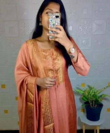 LATEST VICHITRA JACQUARD LACE BORDER WORK  TOP WITH DUPATTA BABY PINK