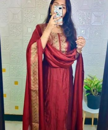 LATEST VICHITRA JACQUARD LACE BORDER WORK  TOP WITH DUPATTA MAROON