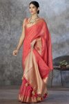 LETEST KHADI COTTON WEAVING WORK SAREE WITH UNSTITCHED BLOUSE PEACH