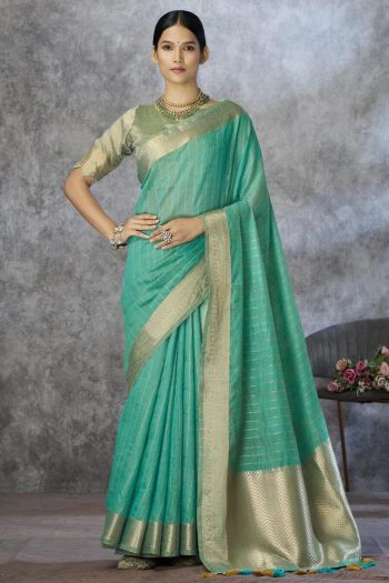 LETEST KHADI COTTON WEAVING WORK SAREE WITH UNSTITCHED BLOUSE RAMA