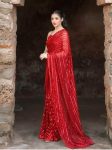 LUXURY GEORGETTE EMBROIDERY  SEQUENCE WORK LACE WITH PIPING SAREE WITH UNSTITCHED BLOUSE RED