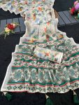 LUXURY HANDLOOM LINEN COTTON DIGITAL PRINTED SAREE WITH UNSTITCHED BLOUSE OFF WHITE