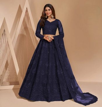 LUXURY NET CHAIN  DESIGN WORK LEHENGA CHOLI WITH DUPATTA NAVY BLUE