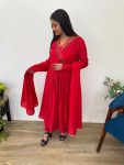 LUXURY PURE MUL COTTON CHANDERI THRED HAND WORK ANARKALI GOWN PALAZZO WITH DUPATTA CASUAL WEAR WHOLESALE PRICE ETHNICGARMENT (13)