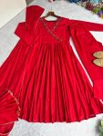 LUXURY PURE MUL COTTON CHANDERI THRED HAND WORK ANARKALI GOWN PALAZZO WITH DUPATTA CASUAL WEAR WHOLESALE PRICE ETHNICGARMENT (13)