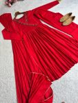 LUXURY PURE MUL COTTON CHANDERI THRED HAND WORK ANARKALI GOWN PALAZZO WITH DUPATTA CASUAL WEAR WHOLESALE PRICE ETHNICGARMENT (13)