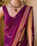 LUXURY SOFT LICHI SILK JACQUARD WORK SAREE WITH UNSTITCHED BLOUSE OFFICE WEAR WHOLESALE PRICE ETHNIC GARMENT (2)