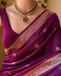 LUXURY SOFT LICHI SILK JACQUARD WORK SAREE WITH UNSTITCHED BLOUSE OFFICE WEAR WHOLESALE PRICE ETHNIC GARMENT (2)