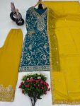 MODERN FUAX GEORGETTE EMBROIDERY SEQUENCE WORK TOP PALAZZO WITH DUPATTA WEDDING WEAR WHOLESALE PRICE ETHNIC GARMENT (39)