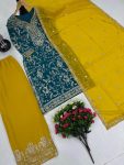 MODERN FUAX GEORGETTE EMBROIDERY SEQUENCE WORK TOP PALAZZO WITH DUPATTA WEDDING WEAR WHOLESALE PRICE ETHNIC GARMENT (39)