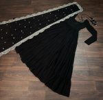 MODERN GEORGETTE PLAIN FRILL WORK GOWN WITH SEQUENCE EMBROIDERY WORK DUPATTA PARTY WEAR WHOLESALE PRICE ETHNICGARMENT (67)