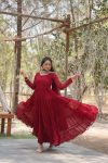 MODERN GEORGETTE PLAIN FRILL WORK GOWN WITH SEQUENCE EMBROIDERY WORK DUPATTA PARTY WEAR WHOLESALE PRICE ETHNICGARMENT (43)