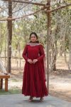 MODERN GEORGETTE PLAIN FRILL WORK GOWN WITH SEQUENCE EMBROIDERY WORK DUPATTA PARTY WEAR WHOLESALE PRICE ETHNICGARMENT (43)