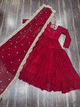 MODERN GEORGETTE PLAIN FRILL WORK GOWN WITH SEQUENCE EMBROIDERY WORK DUPATTA PARTY WEAR WHOLESALE PRICE ETHNICGARMENT (43)