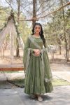 MODERN GEORGETTE PLAIN FRILL WORK GOWN WITH  SEQUENCE EMBROIDERY WORK DUPATTA  PISTA