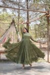 MODERN GEORGETTE PLAIN FRILL WORK GOWN WITH SEQUENCE EMBROIDERY WORK DUPATTA PARTY WEAR WHOLESALE PRICE ETHNICGARMENT (54)