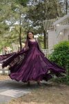 MODERN GEORGETTE PLAIN FRILL WORK GOWN WITH SEQUENCE EMBROIDERY WORK DUPATTA PARTY WEAR WHOLESALE PRICE ETHNICGARMENT (61)