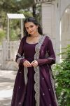 MODERN GEORGETTE PLAIN FRILL WORK GOWN WITH SEQUENCE EMBROIDERY WORK DUPATTA PARTY WEAR WHOLESALE PRICE ETHNICGARMENT (61)