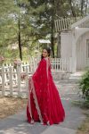 MODERN GEORGETTE PLAIN FRILL WORK GOWN WITH SEQUENCE EMBROIDERY WORK DUPATTA PARTY WEAR WHOLESALE PRICE ETHNICGARMENT (65)