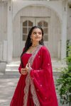 MODERN GEORGETTE PLAIN FRILL WORK GOWN WITH SEQUENCE EMBROIDERY WORK DUPATTA PARTY WEAR WHOLESALE PRICE ETHNICGARMENT (65)