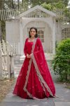 MODERN GEORGETTE PLAIN FRILL WORK GOWN WITH  SEQUENCE EMBROIDERY WORK DUPATTA  RANI