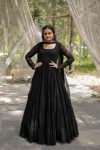 MODERN GEORGETTE PLAIN FRILL WORK GOWN WITH SEQUENCE EMBROIDERY WORK DUPATTA PARTY WEAR WHOLESALE PRICE ETHNICGARMENT (67)
