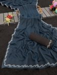 MODERN GEORGETTE  SILK SWAROVSKI WORK SAREE WITH UNSTITCHED BLOUSE NAVY BLUE
