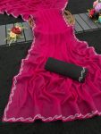 MODERN GEORGETTE  SILK SWAROVSKI WORK SAREE WITH UNSTITCHED BLOUSE PINK