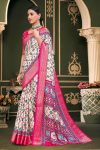 MODERN PURE PACHMINA PRINT SILK SAREE WITH  UNTITCHED BLOUSE PINK
