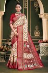 MODERN PURE PACHMINA PRINT SILK SAREE WITH  UNTITCHED BLOUSE RED