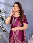 MODERN SEMI GAJI AJRAKH LAGDI WORK SAREE WITH UNSTITCHED BLOUSE WEDDING WEAR WHOLESALE PRICE ETHNIC GARMENT (23)