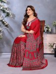 MODERN SEMI GAJI AJRAKH LAGDI WORK SAREE WITH UNSTITCHED BLOUSE WEDDING WEAR WHOLESALE PRICE ETHNIC GARMENT (33)
