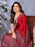 MODERN SEMI GAJI AJRAKH LAGDI WORK SAREE WITH UNSTITCHED BLOUSE WEDDING WEAR WHOLESALE PRICE ETHNIC GARMENT (33)