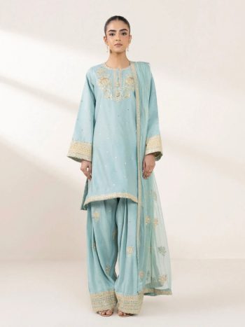 MOST PICKED CHINON SILK EMBROIDERY SEQUENCE WORK TOP PALAZZO WITH DUPATTA SKY