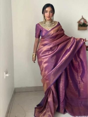 MOST PICKED COTTON SILK WEAVING WORK SAREE WITH UNSTITCHED BLOUSE PURPLE